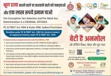 Photo of कन्या भ्रूण हत्या करने व करवाने वालों को पकड़वाने पर एक लाख रुपए का इनाम