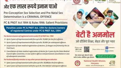 Photo of कन्या भ्रूण हत्या करने व करवाने वालों को पकड़वाने पर एक लाख रुपए का इनाम